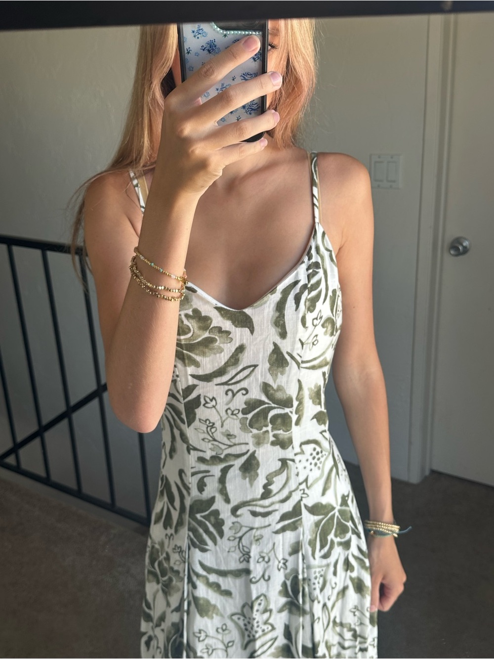 MSK Olive Green and Cream Floral Maxi Dress - Picture 5 of 6